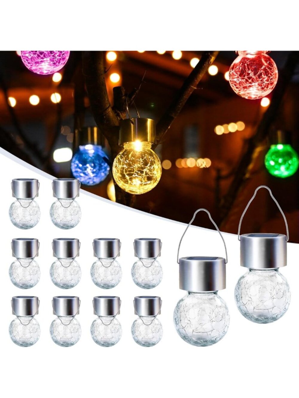 12 Pack Solar Hanging Lights - Waterproof Color Changing Lanterns for Garden